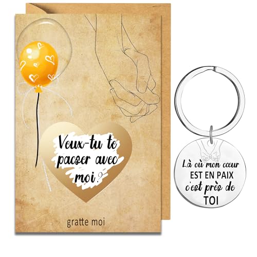 Carte à gratter Demande de pacs+Porte-clés idéal pour couple,Veux-tu te pacser avec moi ? Demande en Pacs Original, Annonce mariage,Demande en mariage,Carte Cadeau pacs/Demande pacs,Annonce Surprise