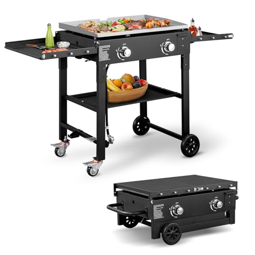 Outvita 2 Burner Portable Flat Top Gas Grill, 28" Propane Griddle, 30,000 BTU, Outdoor Griddle Station with Folding Legs for Outside Cooking Camping Tailgating