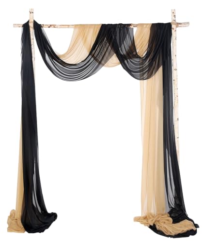 Puxvnizo 2 Panels 18Ft Sheer Wedding Arch Drapes, Slightly Shimmery Draping Fabric for Wedding Party Swag Decoration (Black & Gold) by Puxvnizo - Used condition - Image 2