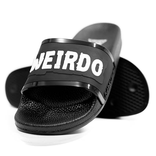 Dark Leigh Black Slides - Weirdo Size 5 , Footwear for Men & Women , Mens Comfortable Cloud Slippers , Womens Fashion Flip Flops Grunge Sandals , Indoor Outdoor Graphic Athletic Waterproof Gothic 3D Design Slide