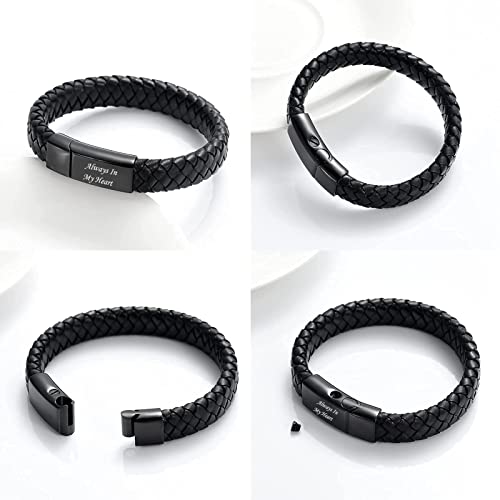 Pulsera memorial cremación de cuero genuino y acero miniatura 4