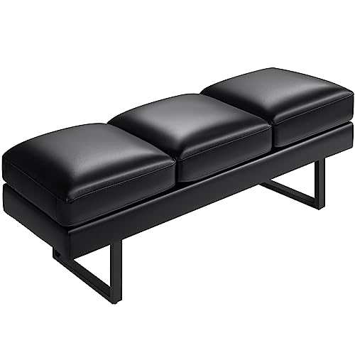 JUMMICO Office Chair Seating Waiting Room Chair, 59.6 inches Upholered Reception Bench 3 Seat Faux Leather Office Guest Chair Conference Room Chair for Salon and Shop (Black)