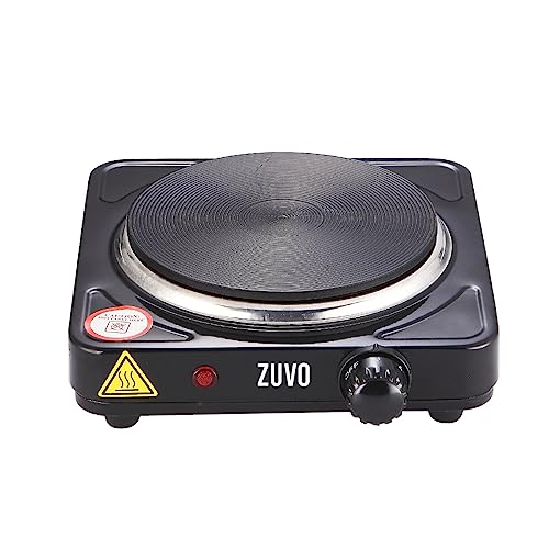 1500W Single Hot Plate – Black Ring Stove Hob – Portable & with Adjustable Thermostat – Cast Iron Heating Plate – Best for Cooking – Zuvo