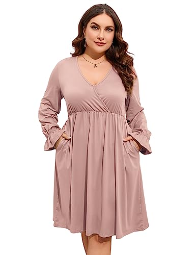 ShopWonder Plus Size Dress Women's V Neck A-Line Knee Length