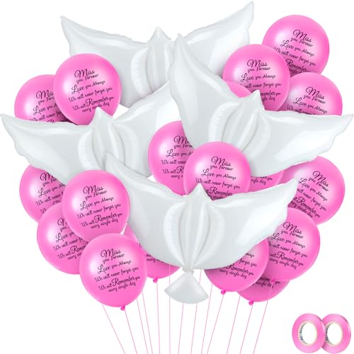 Skylety 36 Pieces Memorial Balloons to Release in Sky Memory Peace Dove Balloons Helium for Funeral Condolence Funeral Anniversary Memorial Services(Pink)