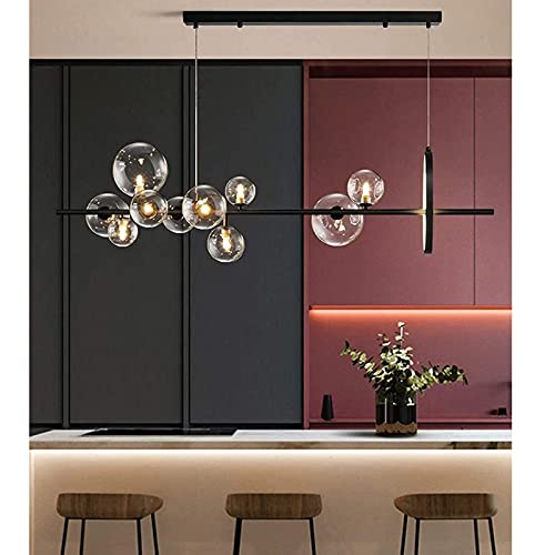 LAIDEPA Lampada Moderno A LED,Tavolo da Pranzo con Sfera di Vetro Lampadario A Sospensione Moderna Lampadario A Sospensione Regolabile con Paralume A LED A Bolle Lampadina G9,Nero,120 * 30cm
