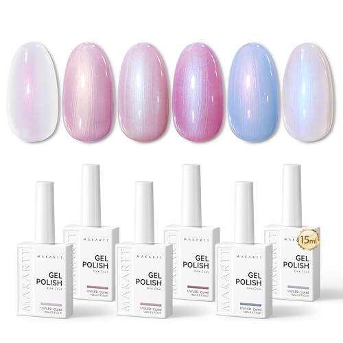 Makartt Pearl Gel Nail Polish Set 15ml One NDone 6 Colors Shimmer Mermaid Glitter UV Gel Polish Soak Off High-Gloss Salon-Grade Nail Art Manicure DIY Salon Home - Nebula Spectrum