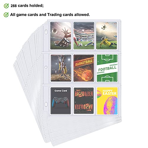 Pokonboy 288 Pockets Trading Card Sleeves, 9-Pocket Trading Card Binder Sheets Card Storage Album Pages Holders For Standard Size Cards, Sport Cards, Game Cards, Business Cards #TOP3