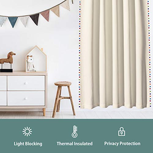 Lordtex Multi Color Pom Pom Curtains For Kids Room - Thermal Insulated Curtains Noise Reducing Light Blocking Rod Pocket Window Drapes For Boys And Girls Bedroom, 52X84 Inch, Vanilla, Set Of 2 Panels #TOP2