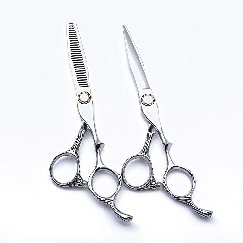 Ciseaux de coiffure ensemble 2 pièces : ciseaux de barbier coupe effilage argent 6" - 6