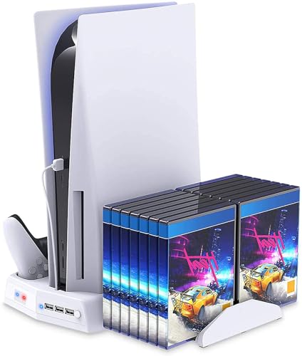 Suporte vertical para Playstation 5 com estação de carregamento por ventilador de resfriamento para