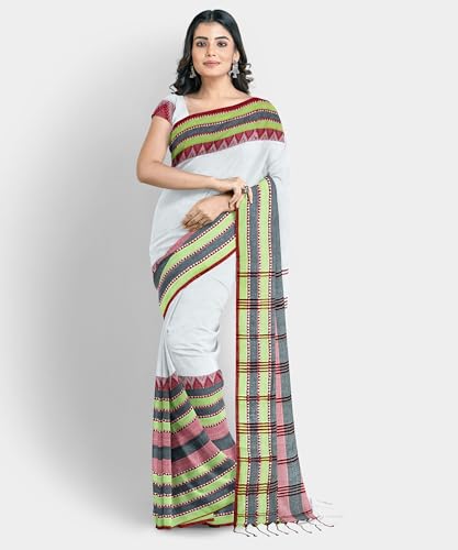 Image of eC ESHA'S COLLECTION Women's Cotton Blend Begumpuri Handloom Saree With Unstitched Running Blouse Piece