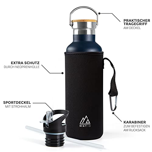 Edelstahl Trinkflasche MNT10 mit Strohhalm 750ml für Outdoor Aktivitäten