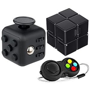 3Pcs Fidget Toy Cube Toy, Pad, Infinity Cube, Stress Reducer, Anxiety Relief, Focus, Sensory, Black, Adult, Small