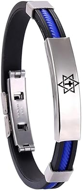 Star of David Cuff Bracelet for Men,Stainless Steel Silicone Cable Wire Wristband Inspirational Christian Judaism Symbol Religious Jewelry Jew Bangle Gift for Hanukkah,Bar Mitzvah