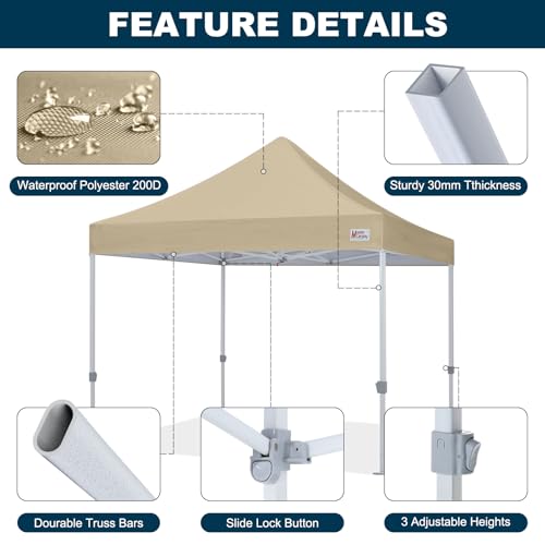 Image of MASTERCANOPY 10x10 Heavy Duty Pop Up Canopy Tent with Roller Bag(Beige)