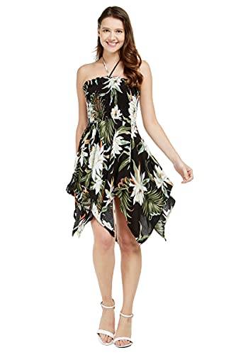 Image of Family Matching Hawaiian Clothes, Wispy Cereus Black | Lightweight 100% rayon • Family matching outfits • Tropical floral print • Beach vacations • Luaus • Cruises • Family photos