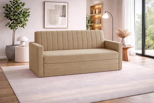Image of Rosebell Foldable Sofa-Cum-Bed | 3-in-One Sofa Couch with Armrest | Modern Fabric Sofa for Living Room, Bedroom & Office-Golden-Color