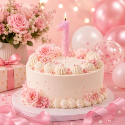 Image of Wanna Party Glitter Designer Pink Number 1 Birthday Candle, Numerical Cake Candle for 1st Birthday, Cake Cutting, Birthday Party Decoration & Celebration Supplies - 1PC