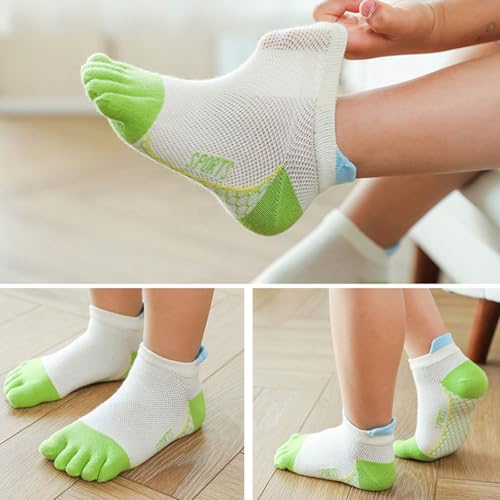 5 Pair Kids Toe Socks, Breathable Athletic Casual Rainbow Striped Five Finger Crew Ankle Socks for 3-7 Years Boys Girls4