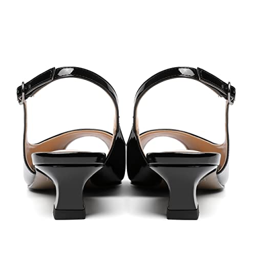 SKYSTERRY Womens Patent Slingback Buckle Peep Toe Wedding Cute Spool Low Heel Pumps Shoes 1.5 Inch4