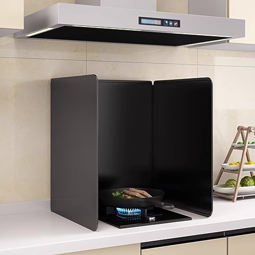 レンジガード 料理 ガスコンロ用 油はね 飛び散り防止 高さ30・45・50・60cm、黒 油跳ね防止レンジガード 折りたたみ式で収納 油汚れ コンロガード キッチンガード 油はねガード、絶縁 耐熱 繰り返し使える 水洗い ストーブガード 熱シールド クッ