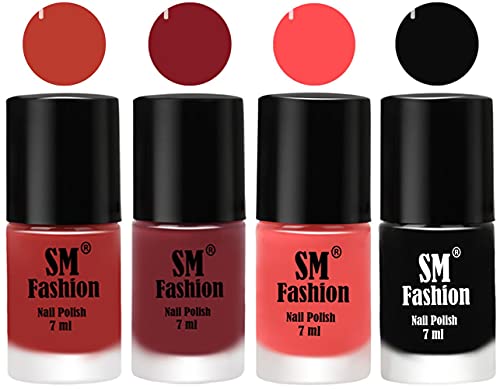Image of Nail Polish Combo Set (Pack of 4) Quick Dry Gel Finish Nail Paint | Dark Peach,Plum,Peach Pink,Black | 7 ml Each