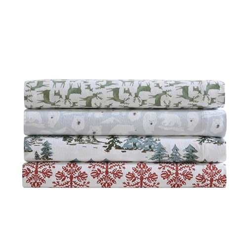 Image of Eddie Bauer - Flannel Sheets Queen Size, Anti-Pilling & Wrinkle Resistant Cotton, Touchably Soft for All-Season Comfort - Bed Sheets with Matching Pillowcases & Fitted Sheet (Jolly Trees Red)
