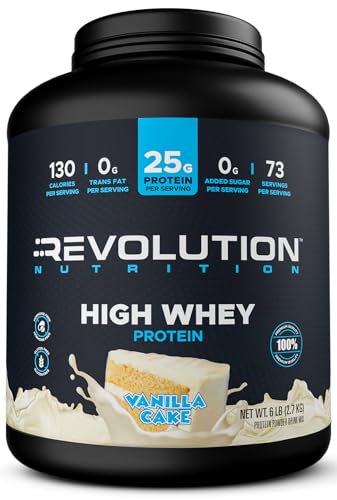Revolution Nutrition, High Whey, Protein Powder 6LB, Whey Isolate, Gluten Free, Lean Muscle Mass for Men & Women, 25g of Protein Per Scoop, 2.7kg, 73 Servings (Vanilla Cake, 6 Pound)
