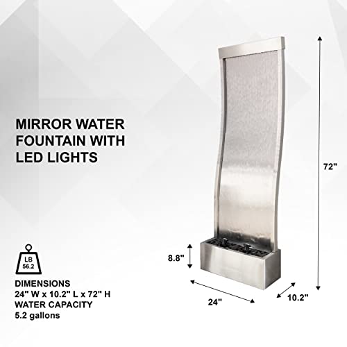 Xbrand 72" Mirror Waterfall Fountain, Steel, Indoor, Includes Pump, Led Lights & Rocks, Home Office Décor #TOP4