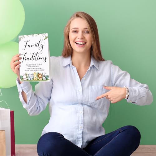 Fumete 61 Pieces Baby Shower Games Include 1 Family Traditions Standing Sign and 50 Family Traditions Activities Cards with 10 Pencils(Forest Animals)