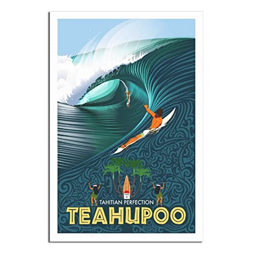 QSWSW Teahupo'o Tahiti Surfing Affiche vintage de voyage sur toile Poster Cadeau Décoration murale Poster moderne Famille