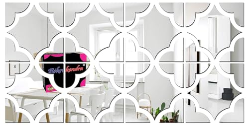Image of Bikri Kendra - 8 Lovely Pattern Silver 3D Acrylic Wall Sticker Mirror Stickers for Wall Mirror Stickers Acrylic Stickers Wall Stickers for Hall Room Bed Room