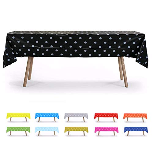 Gift Expressions 12 Ct Premuim 54X108 Inch Rectangle Plastic Tablecloth Waterproof Disposable Party Event Decoration Heavy Duty Table Cover(Black Polka Dot) #TOP20