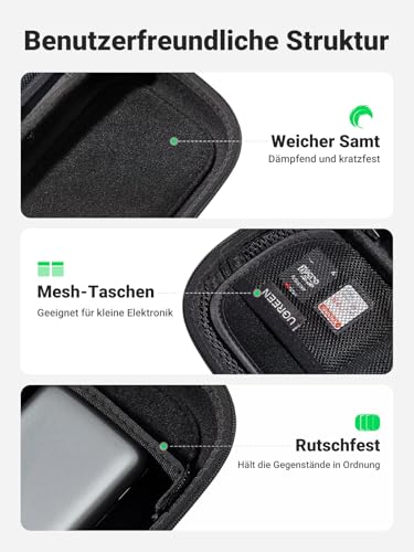 UGREEN UGREEN Elektronik Organizer Tasche, Stoßfest und Wasserdicht Elektronische Kabeltasche, Tragbare Aufbewahrungstasche Reise Etui für Ladegerät,Powerbank, Festplatte, Kabel,Kameraequipment Schwarz - Designansicht 6 | TV | Video | Foto