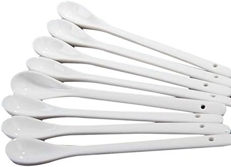 Set of 4 White Long Handle Ceramic Spoons for Tea Coffee Ice Cream Cutlery Mixer