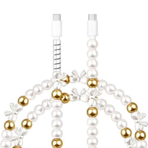 Beaded Pearl Phone Charger Cord with Bowknot USB C to USB C Fast Charger...