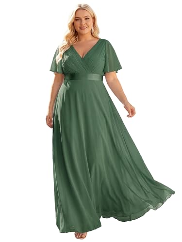 Image of Ever-Pretty Women's Chiffon Formal Evening Dresses for Curvy Women V-Neck Plus Size Floor Length Bridesmaid Dress