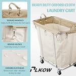 320L Rolling Laundry Cart with Wheels, Beige - Image 4