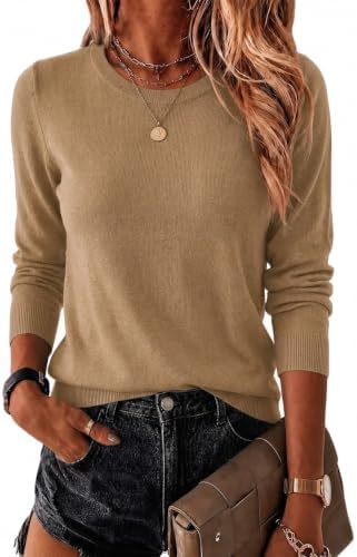 Saodimallsu Damen Leichter Pullover Basic Rundhals Strickpullover | Elegant Pulli Langarm Sweater für Frauen Dünne Pullover Herbst und Winter Oberteile