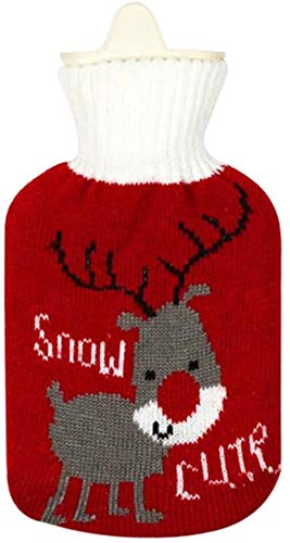 N/H - Botella de agua caliente con diseño de Wapiti fundas tejidas, espuma de agua caliente extraíble y lavable, ayuda a proporcionar más calidez y comodidad, accesorios de Navidad, 1 l