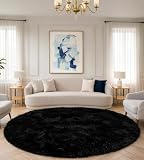 VOFUSHON Tapis Rond 100 CM Noir Tapis Chambre Lavable Antidérapant Ultra Doux Moelleux Grand