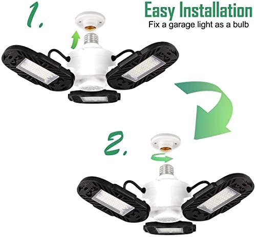 Oooled 2 Pack Led Garage Lights, 80W Led Garage Lighting, Deformable Led Garage Lights Supporting E26 Screw Socket, 9600Lm 6500K Super Bright White, Led Lights For Garage, Workshop, Basement #TOP4