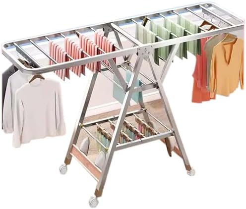 Stainless Steel Clothes Drying Rack, Heavy Duty Laundry Drying Rack, Adjustable and Foldable Clothes Drying Rack, Free-Standing Laundry Stand, Stainless Steel Garment Ra