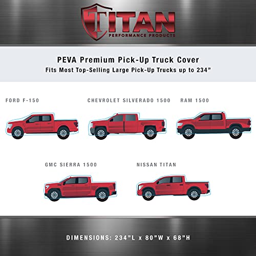 Image of Titan Premium Multi-Layer PEVA Car Cover for Large Pick-up Trucks 213-234 inch. Waterproof, UV Protection, Anti-Scratch Protective Lining, Driver-Side Zippered Opening. Fits F-150, Silverado and More.
