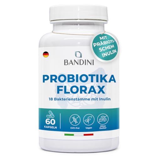 Bandini® FLORAX PROBIOTICS | Kulturkomplex | mit je 20 Milliarden KBE/g | 18 Bakterienstämme | Probiotika + Laktobazillen, Bifidobakterien | 60 Kapseln | 1 Kapsel/Tag für 2 Monate Versorgung Bandini® FLORAX PROBIOTICS | Kulturkomplex | mit je 20 Milliarden KBE/g | 18 Bakterienstämme | Probiotika + Laktobazillen, Bifidobakterien | 60 Kapseln | 1 Kapsel/Tag für 2 Monate Versorgung