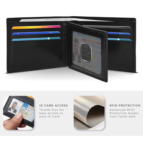 Image of Oak Leathers Leather Wallet for Men - RFID Bifold Wallets with 9 Credit Cards 1 ID Window Slim Minimalist Front Pocket Gift For Men