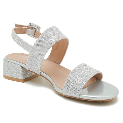 Enelauge Women's Open Toe Ankle Strap Low Block Chunky Heels Sandals Holiday Party Wedding Dress Pumps Shoes2