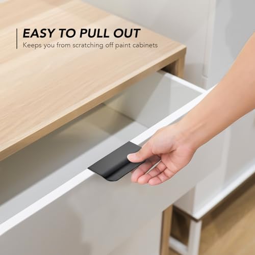 Image of Matte Black Cabinet Handles Finger Edge Pulls 3 Inch CC 6 Pack | Low-Profile Finger Grip, Cabinet Door Edge Mount, Smooth Handle Shape, 5.9 Inch (150mm), For Drawers, Cupboards, Kitchen