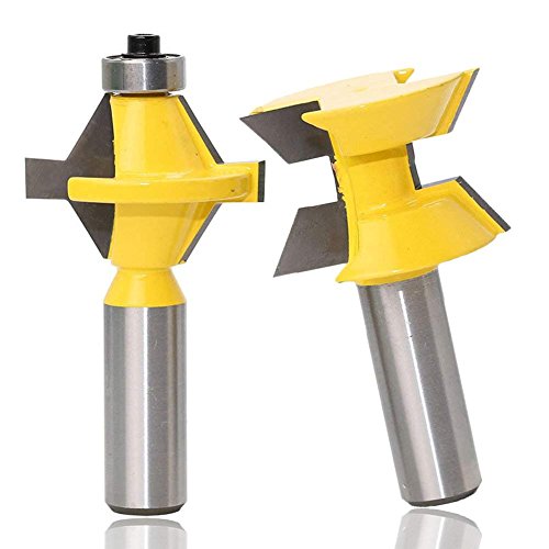 Bestgle 2Pcs 120 Degree Matched Tongue Groove Router Bit Set with Edge Banding Woodworking Groove Chisel Cutter Tools, 1/2-Inch Shank